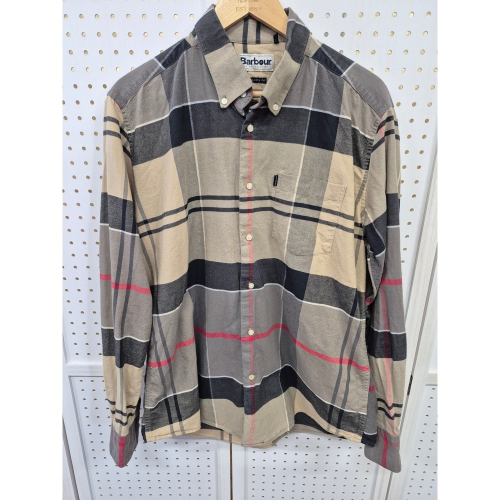 Barbour Philip Tartan Plaid Tailored Fit Cotton Button Down Shirt Men's Large